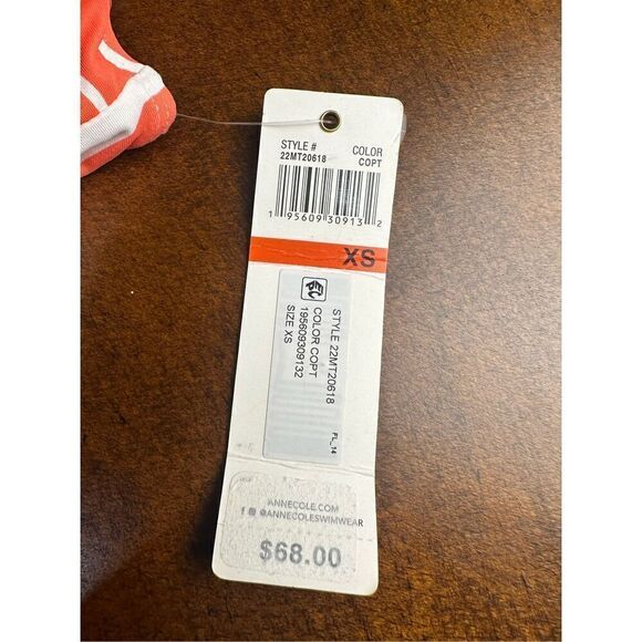 Anne Cole NWT size XS Retro Square neck coral/white print tankini swim top - Picture 7 of 12